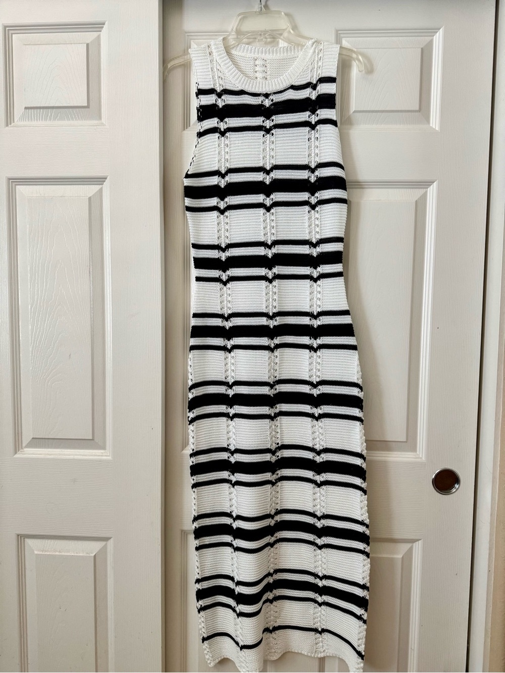 NWOT! Sleeveless Black & White Striped Maxi Knit Dress